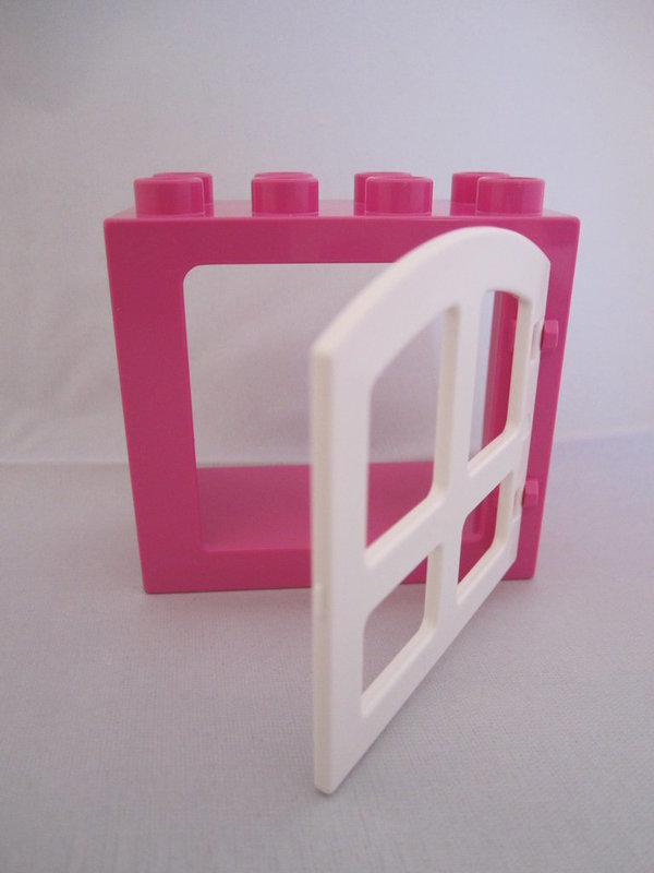 LEGO DUPLO Fenster rosa mit weißen Sprossen oben gebogen NEU