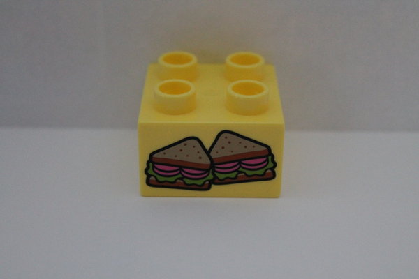 LEGO DUPLO Motivstein "Sandwiches" helles gelb 2x2 Noppen NEU